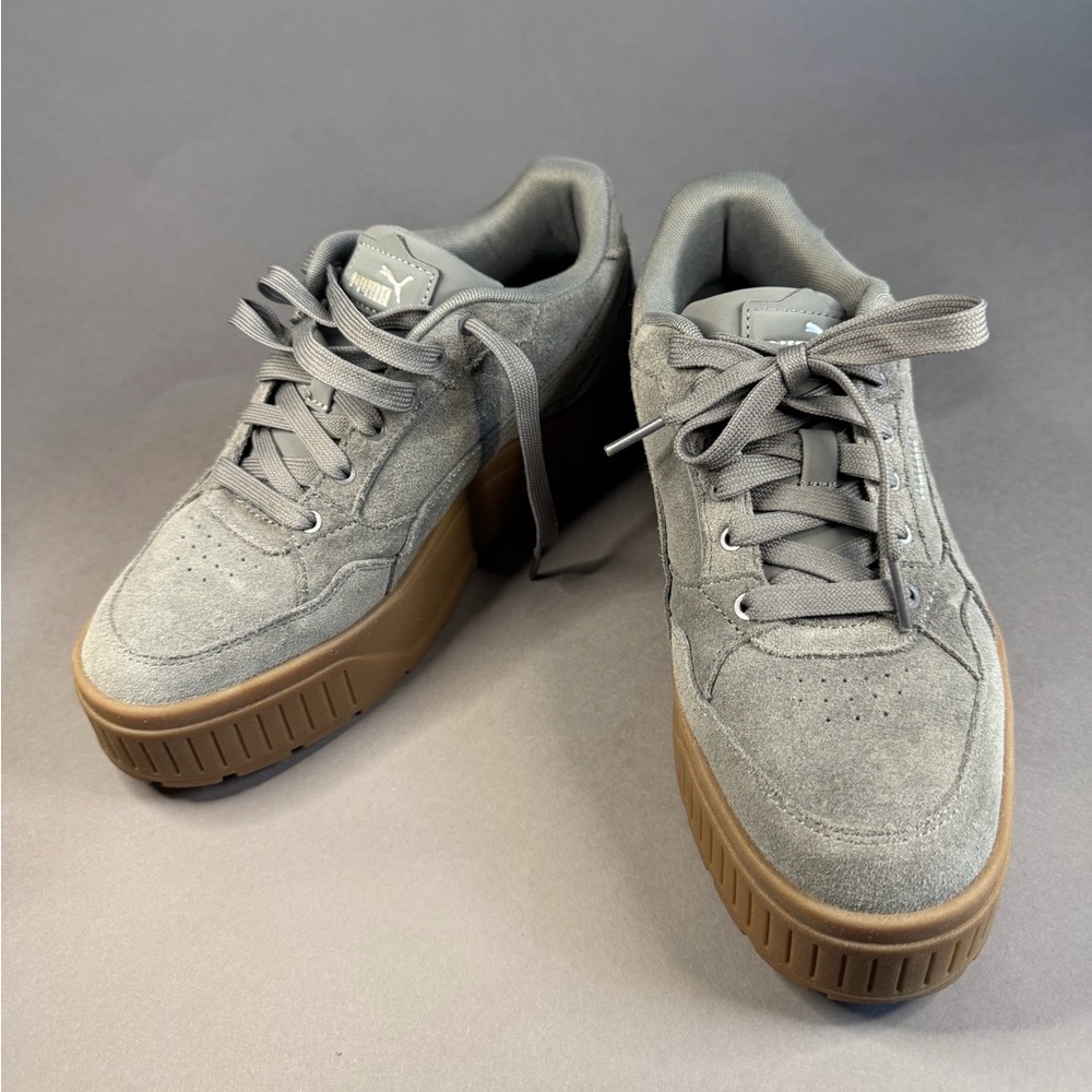 Puma Women's Gray Suede Platform Sneakers with Gum Sole